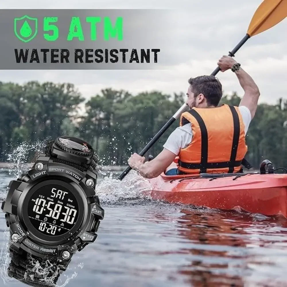 Men's Survival Military Digital Watch, 23-in-1 Tactical Paracord,LED Watch NEW